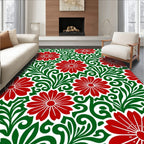 Red Daisy Floral Swirl Rug