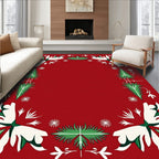 Crimson Green White Floral Evergreen Garland Rug