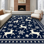 Reindeer Snowflake Border Navy Rug