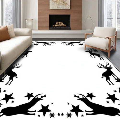 Black Deer and Star Border Rug