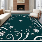 Teal Snowflake Swirl Border Rug