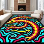 Vibrant Pink Yellow Dolphins Aqua Waves Rug