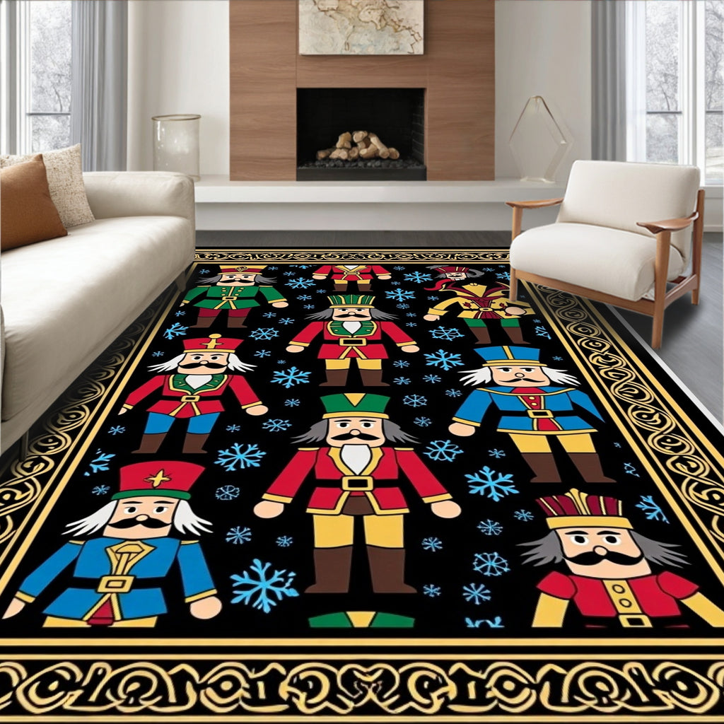 Festive Nutcracker Soldiers Snowflakes Border Rug