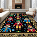 Festive Nutcracker Soldiers Snowflakes Border Rug