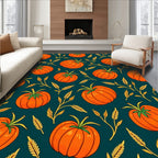 Orange Pumpkin Wheat Field Pattern Rug