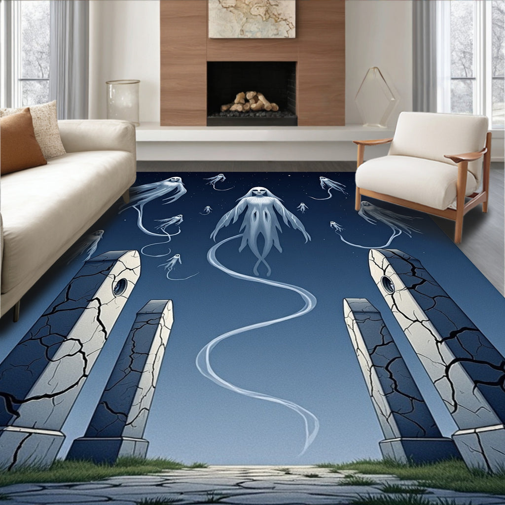 Haunting Ghostly Night Tombstone Specters Rug