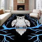 Wise White Owl on Blue Branch Rug