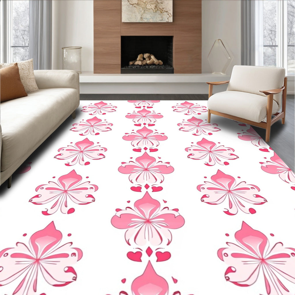 Pink Floral Heart Damask Rug