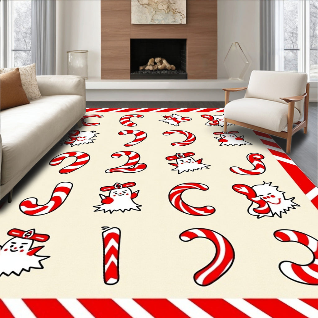 Whimsical Candy Cane Ghosts Holiday Rug