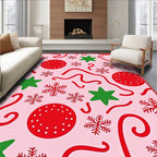 Whimsical Pink Christmas Star Snowflakes Rug