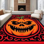 Spooky Orange Jack O Lantern Halloween Rug