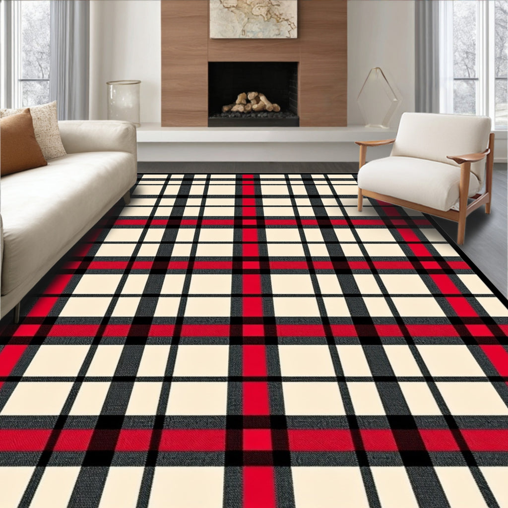Classic Red Black Plaid Checkered Rug