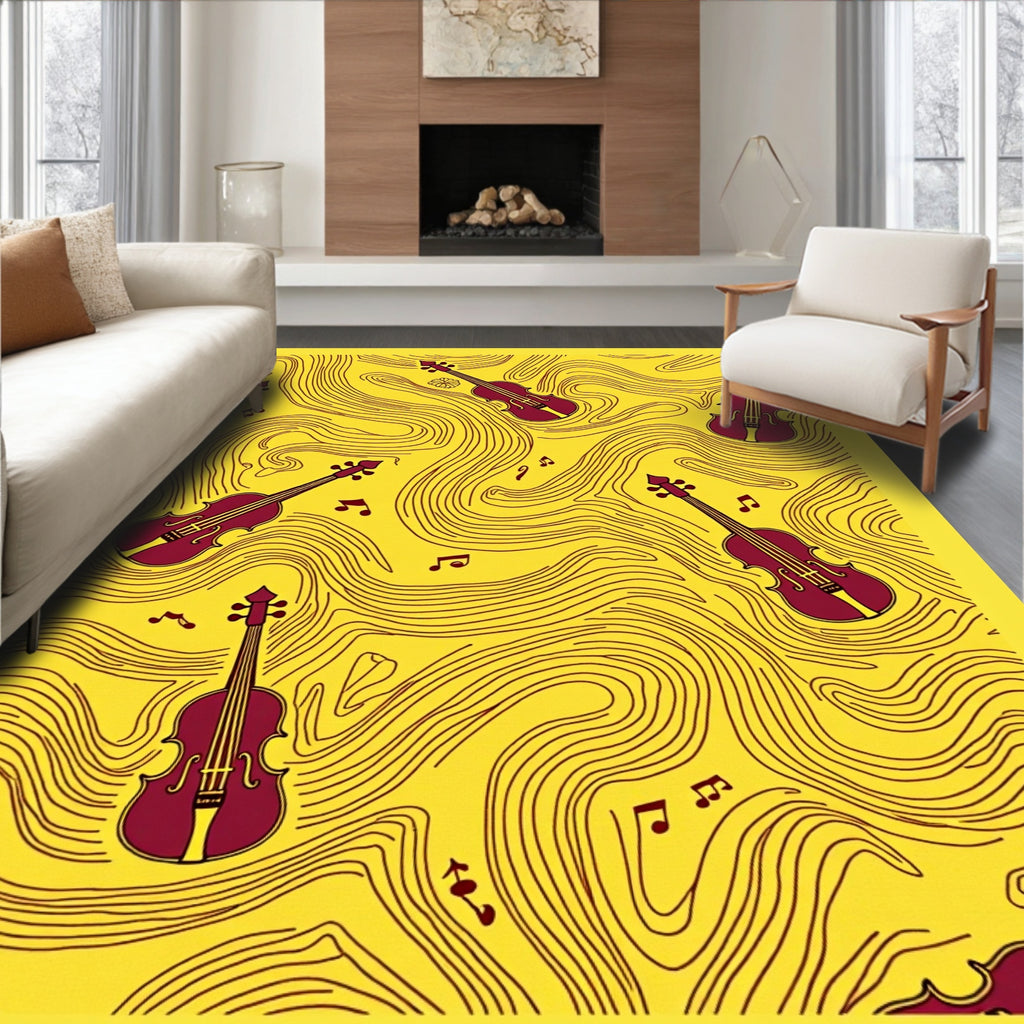 Maroon Violin Yellow Swirls Rug