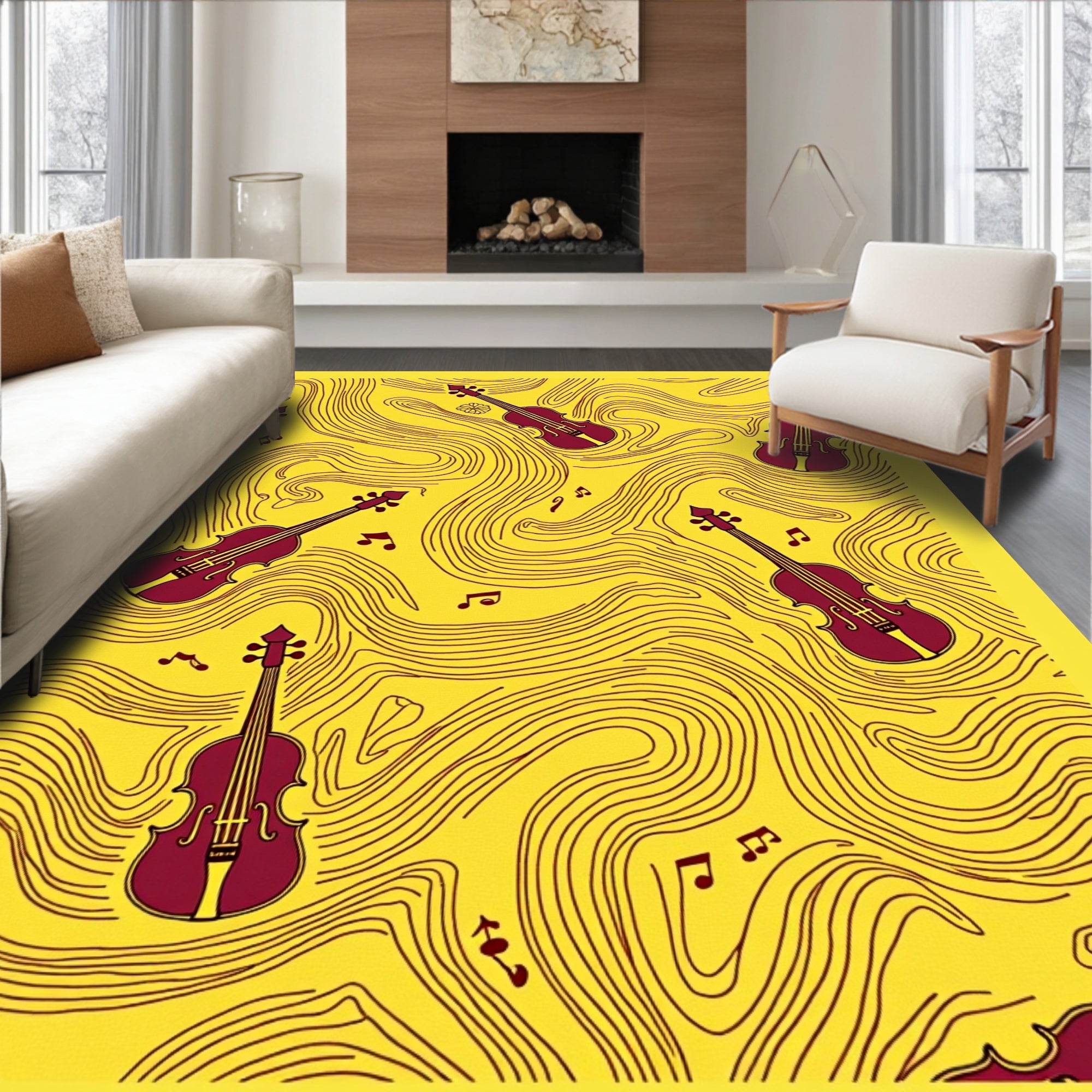 Maroon Violin Yellow Swirls Rug