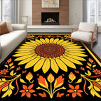 Black Yellow Orange Sunflower Floral Mandala Rug