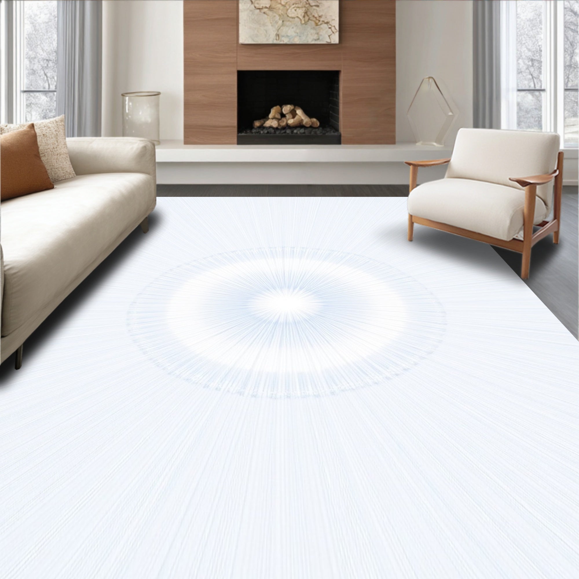 Soft White Light Burst Rug