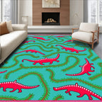 Red Dinosaurs With Green Vines Rug