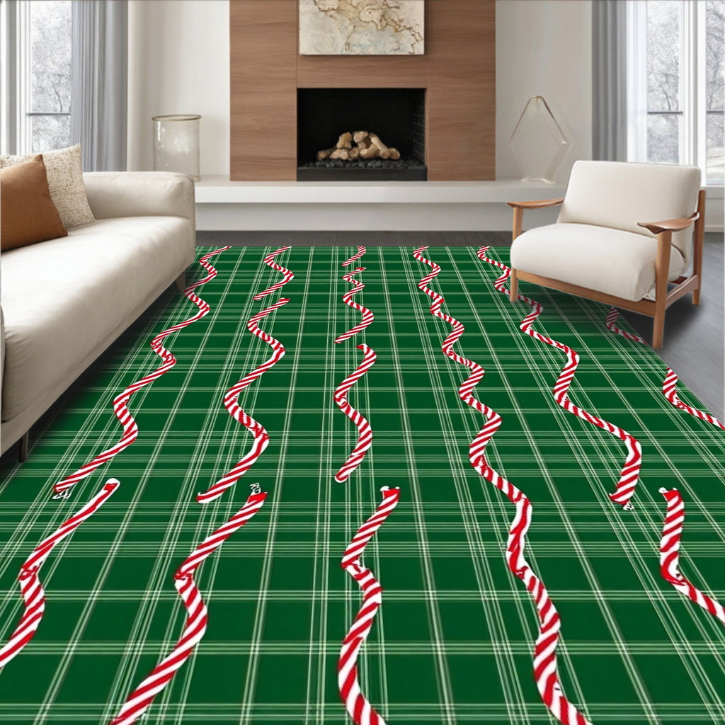 Green Tartan Candy Cane Drop Rug