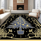 Midnight Blue Christmas Tree Ornament Border Rug