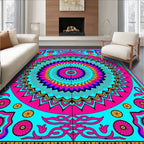 Vibrant Pink Teal Sunburst Medallion Rug