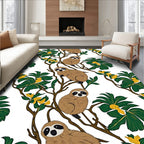 Whimsical Sloth Green Leaf Yellow Bloom Rug