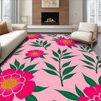 Pink Floral Foliage Bloom Rug