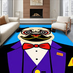 Dapper Pug Portrait Turquoise Background Rug