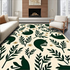 Dark Green Woodland Creatures Botanical Arrangement Rug