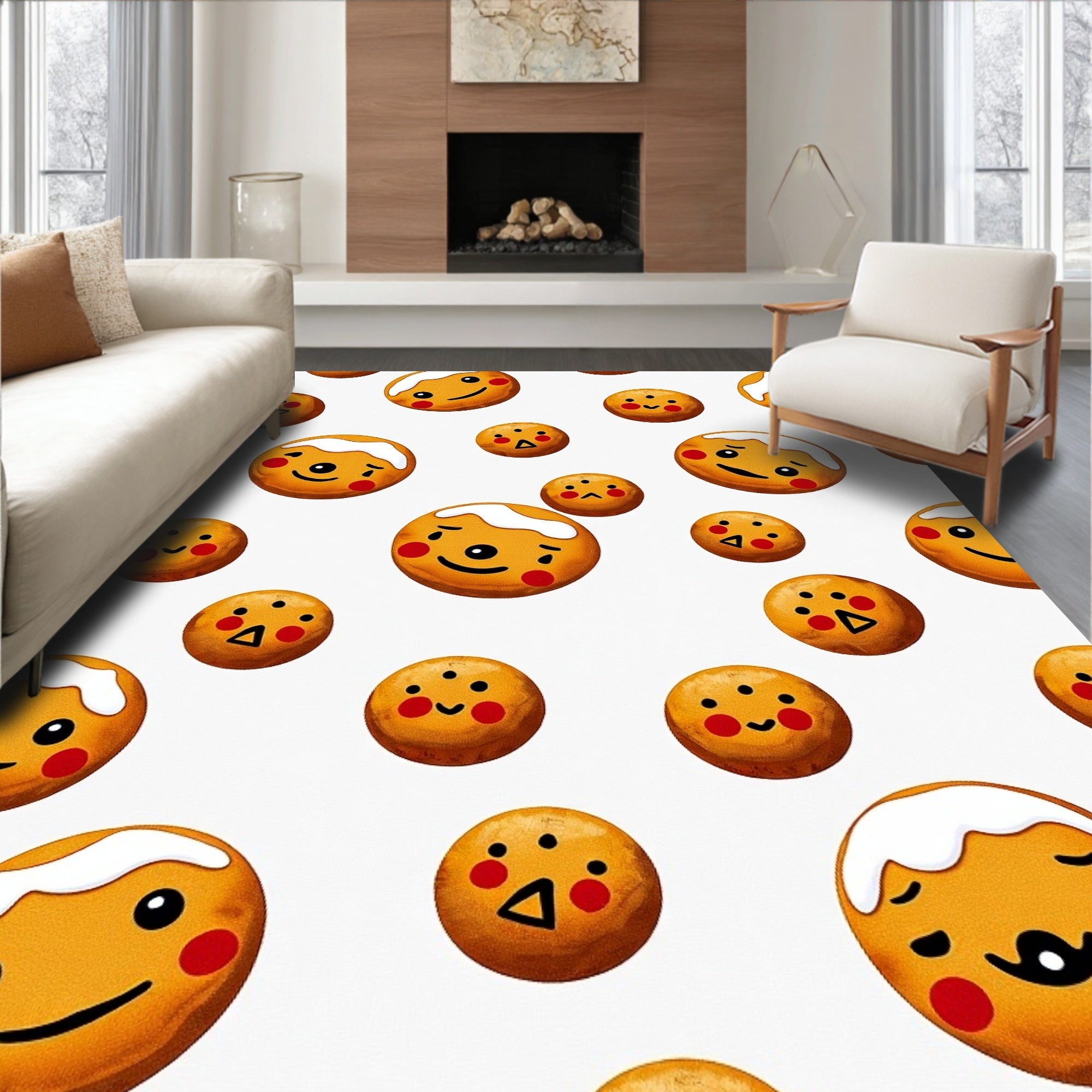 Sweet Gingerbread Faces All Over Rug