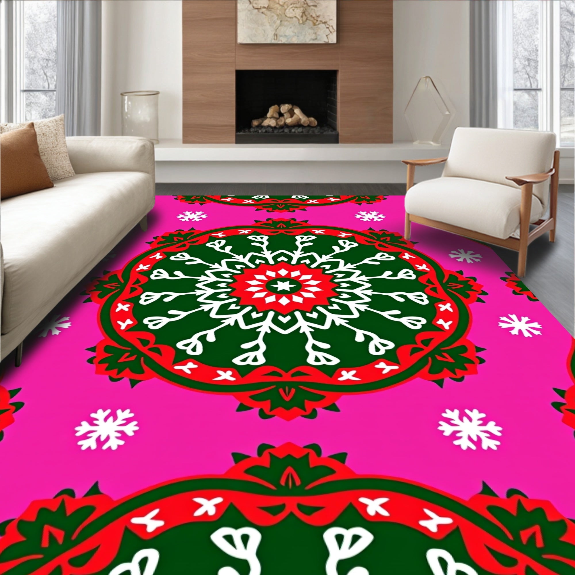 Vibrant Pink Snowflake Medallion Rug
