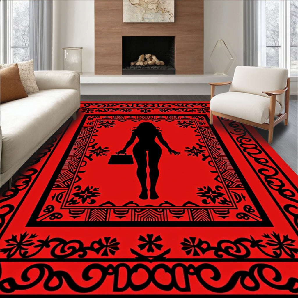Red Black Figure Ornamentation Rug