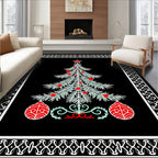 Festive Green Christmas Tree Red Ornaments Rug