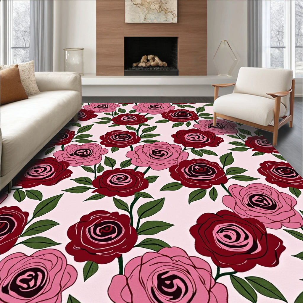 Crimson Pink Rose Garden Swirls Rug