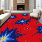 Vibrant Blue Starburst Red Background Rug