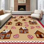 Brown Gingerbread Houses Candy Canes Rug