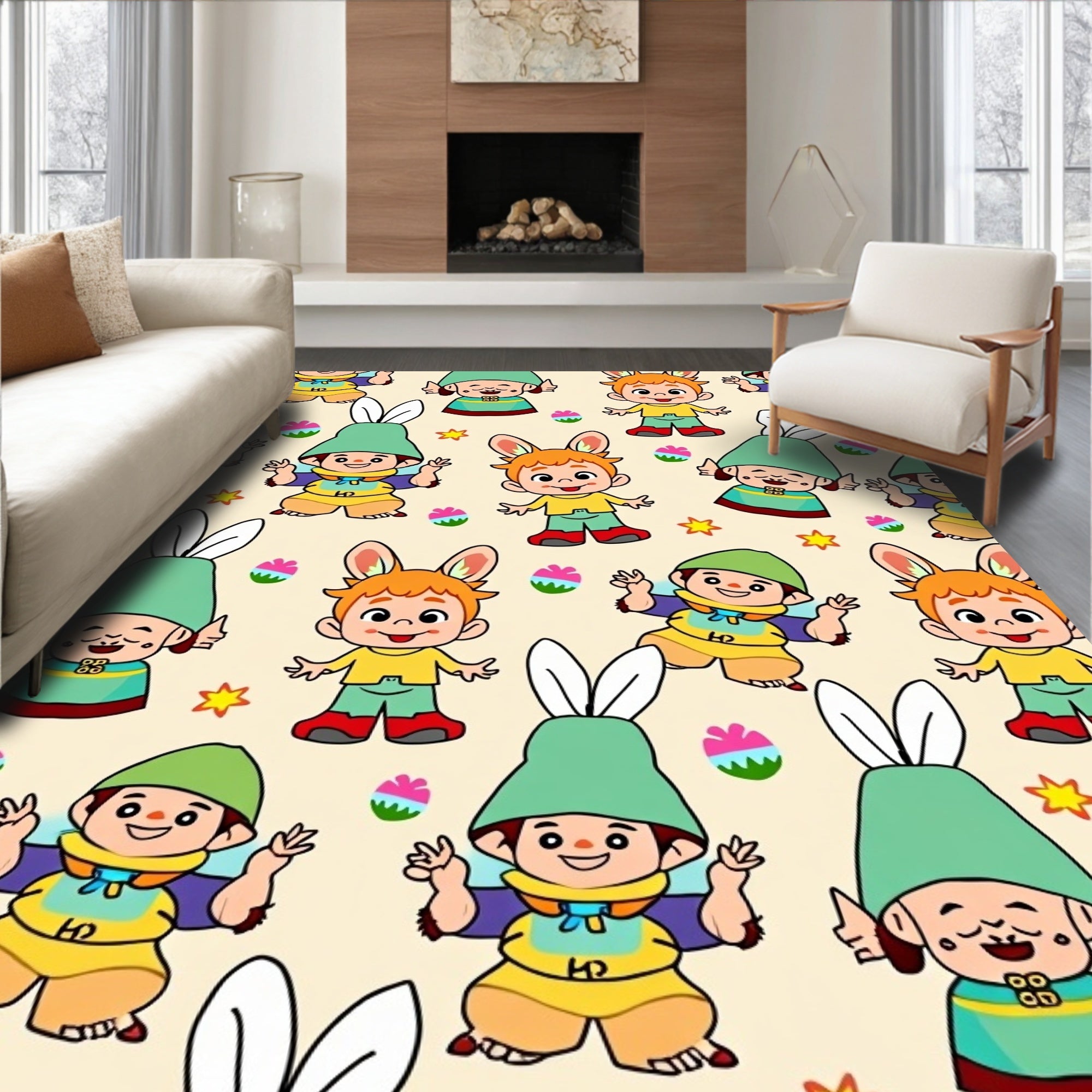 Joyful Bunny Children Spring Celebration Rug