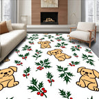 Cute Golden Puppy Holly Berry Sprig Rug