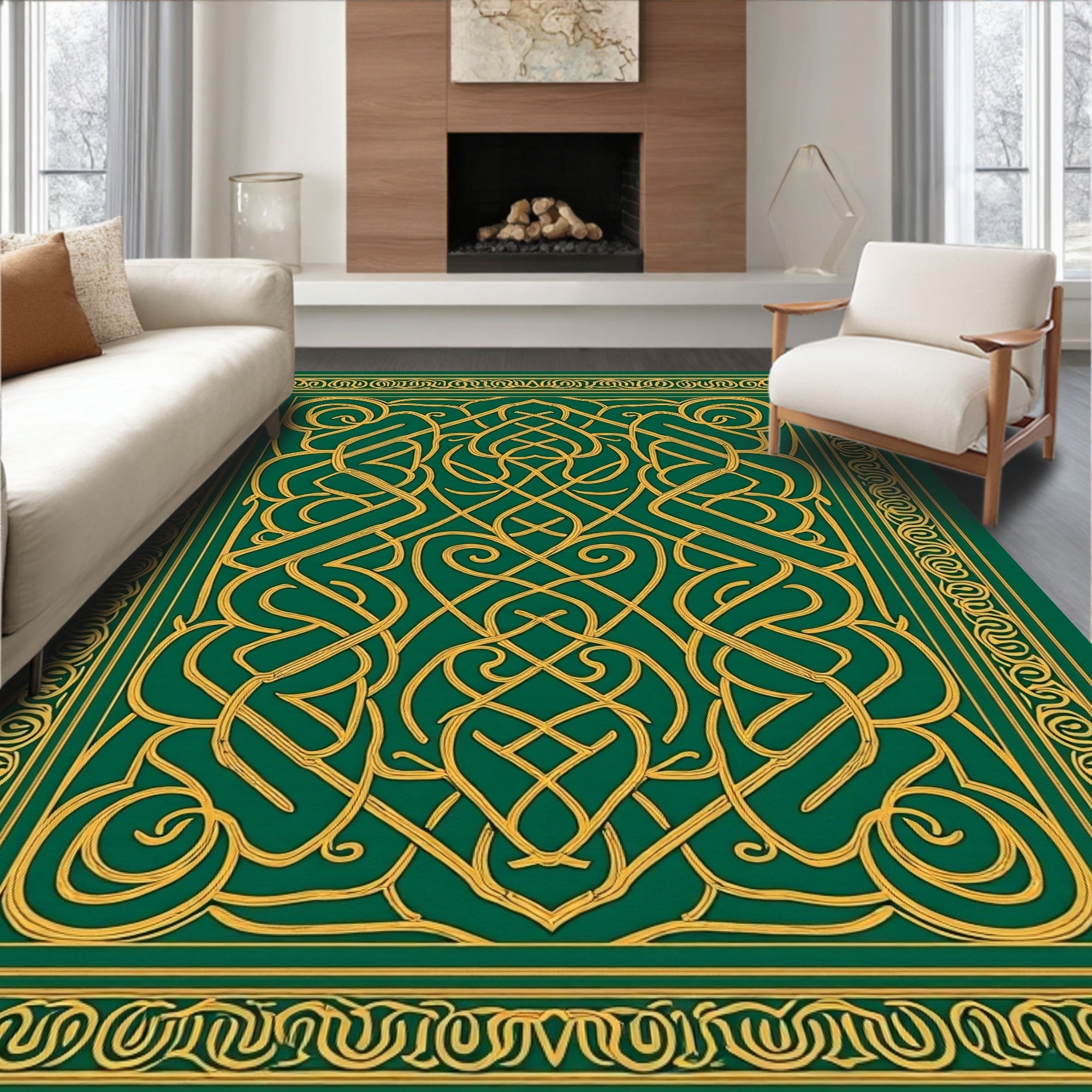 Emerald Gold Interlace Scroll Rug