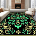 Vibrant Green Yellow Floral Swirl Rug