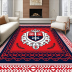 Crimson Navy Crest Snowflake Regal Rug