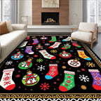 Christmas Stockings Snowflakes Festive Border Rug