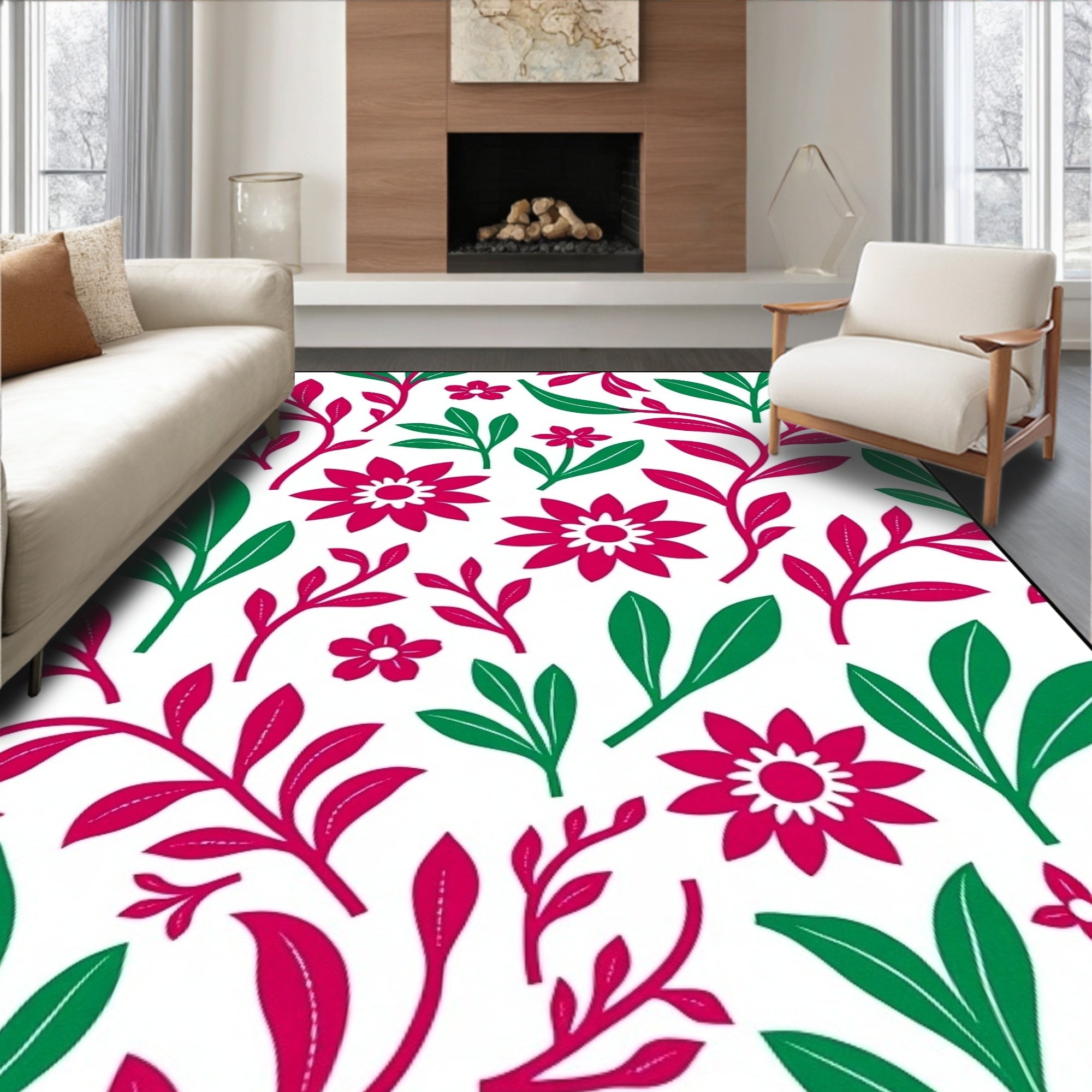 Crimson Green Floral Vine Rug