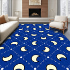 Celestial Blue Crescent Moon Grid Rug