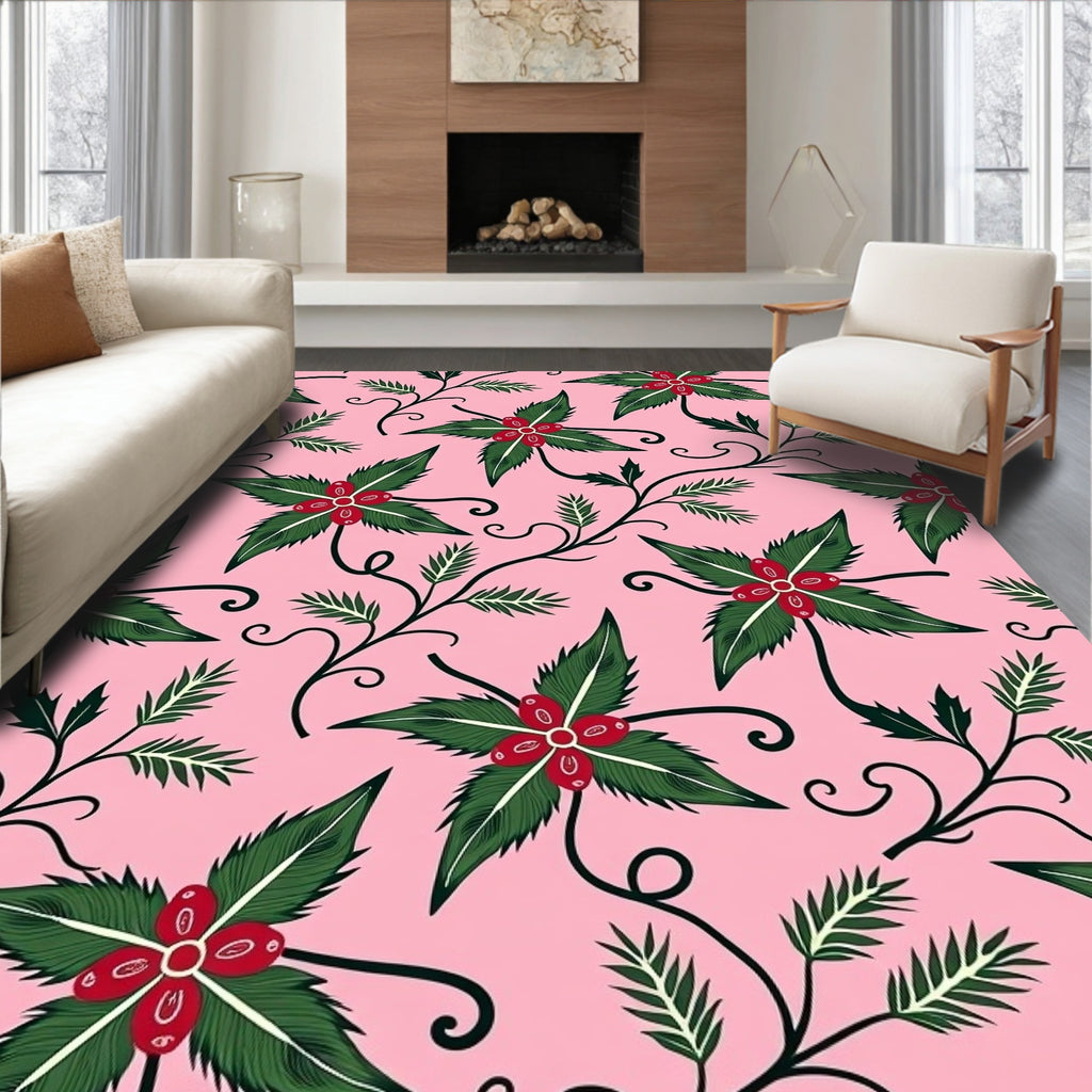 Pink Holly Berry Leaf Garland Rug