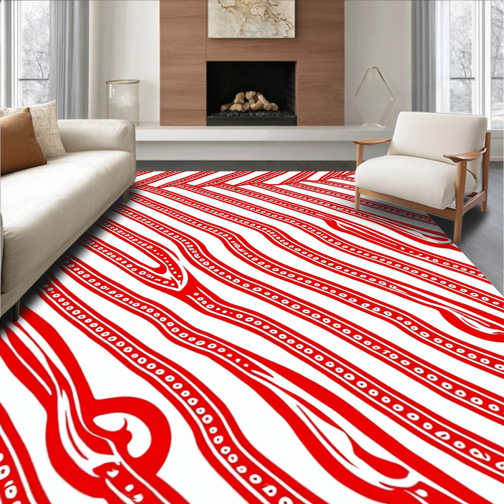 Crimson White Wavy Stripe Rug