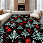 Green Pine Forest Red Starbursts Rug