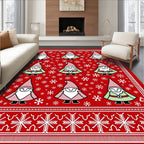 Red Holiday Gnomes Snowflake Border Rug