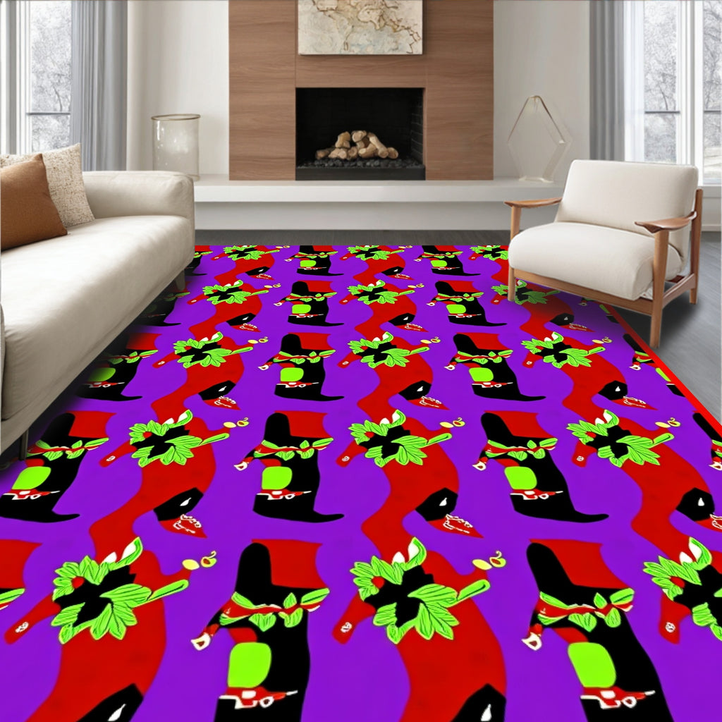 Vibrant Red Folk Art figures Purple Rug