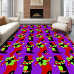 Vibrant Red Folk Art figures Purple Rug