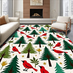 Red Cardinals and Green Evergreen Forest Rug